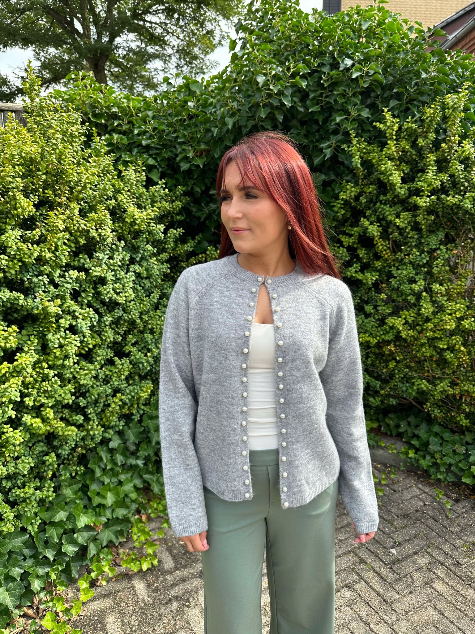 AWMAGALENE Knit Cardigan - Medium Grey Melange